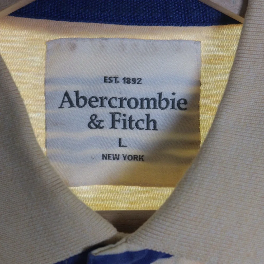 Abercrombie Polo Shirt Kids‎ Large (Men Small) Rugby Striped Moose Yellow Preppy